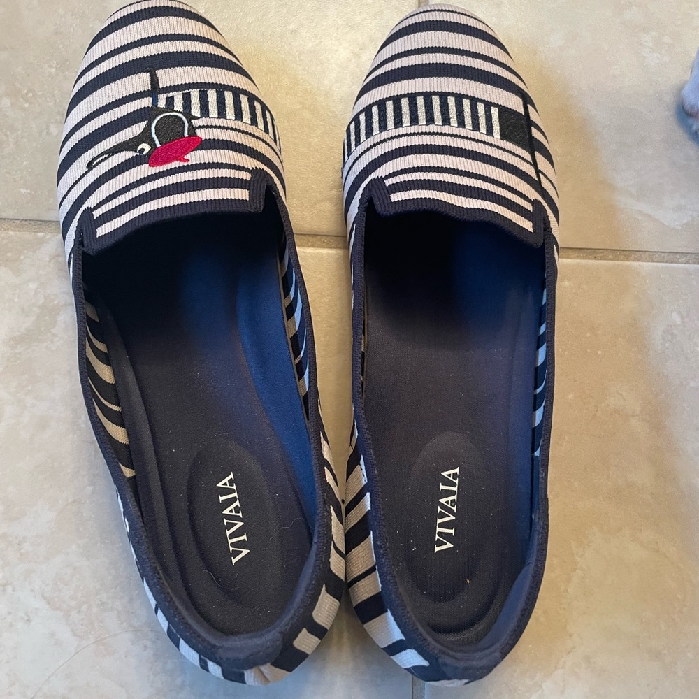 Audrey Navy and White Striped Loafers - Picture 3 of 4